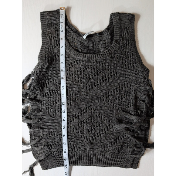 Autumn Cashmere Gray Knit Tank Fringe Sweater Vest Sleeveless Boho Womens S - Picture 9 of 11